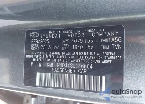 2025 Hyundai Elantra Hybrid Limited из США, поврежденный, VIN KMHLN4DJXSU146664